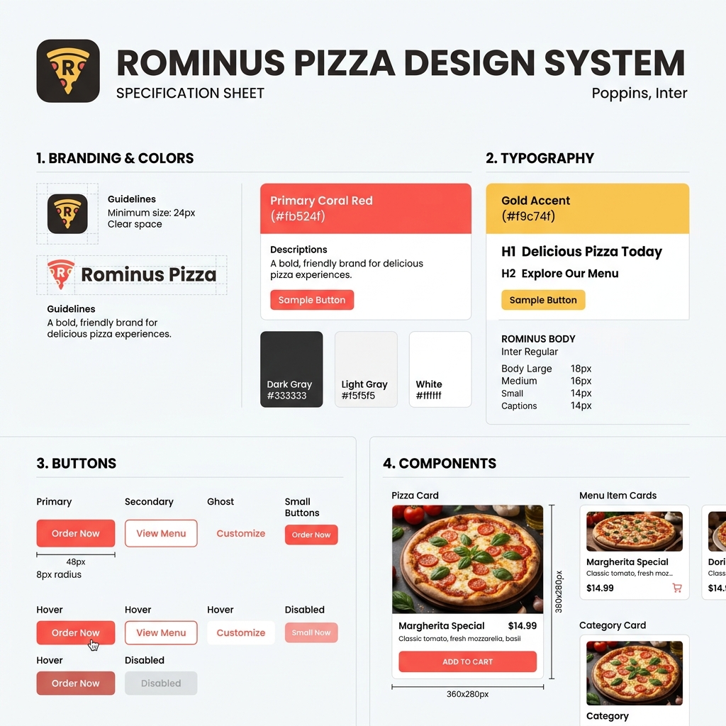 Rominus Pizza Design System Mockup — Isynbus